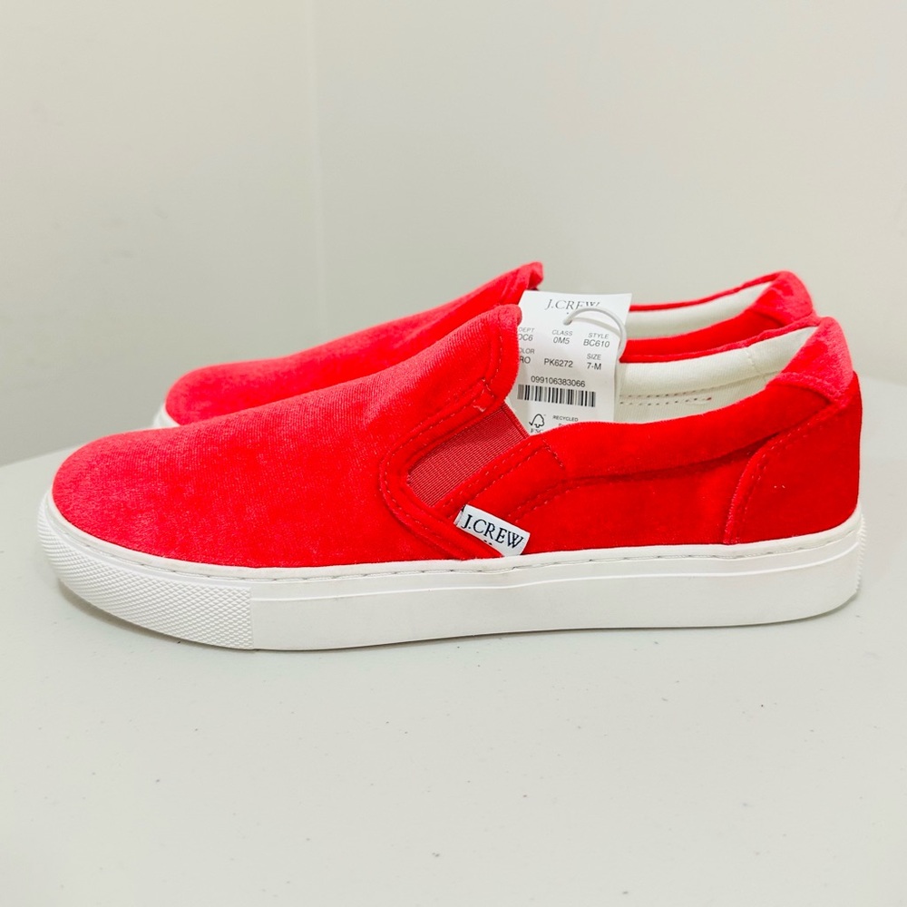J. Crew women's 7 velvet road trip slip on sneakers in bright rose pink